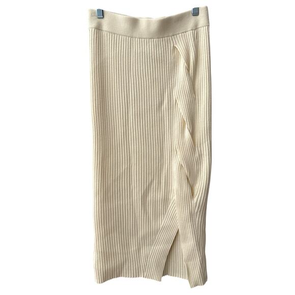 Anthropologie Maeve Desiree Knit Ribbed Stretch Midi Skirt Ivory Size Small - Picture 4 of 11